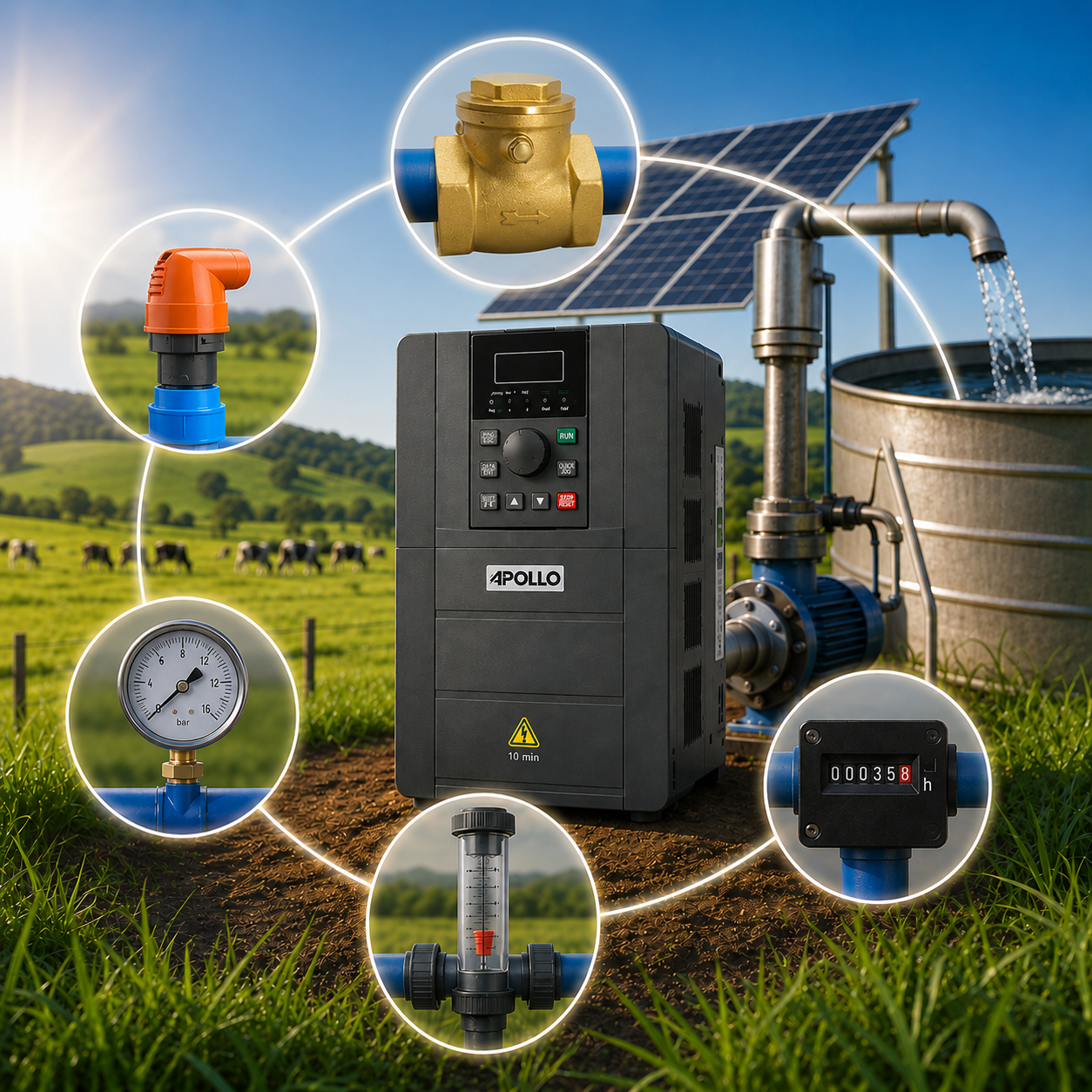 Agua solar - bomba solar de poço artesiano, inversor de placa solar, brasil solar, bomba solar, irrigação solar, bomba com placa solar, bomba de água para poço, bomba a energia solar, bomba de agua para irrigação, energia solar irrigação, kit de energia solar, sistema fotovoltaico off grid, "solares energia solar" Os 5 Acessórios Invisíveis que Salvam seu Bombeamento Solar de Prejuízos