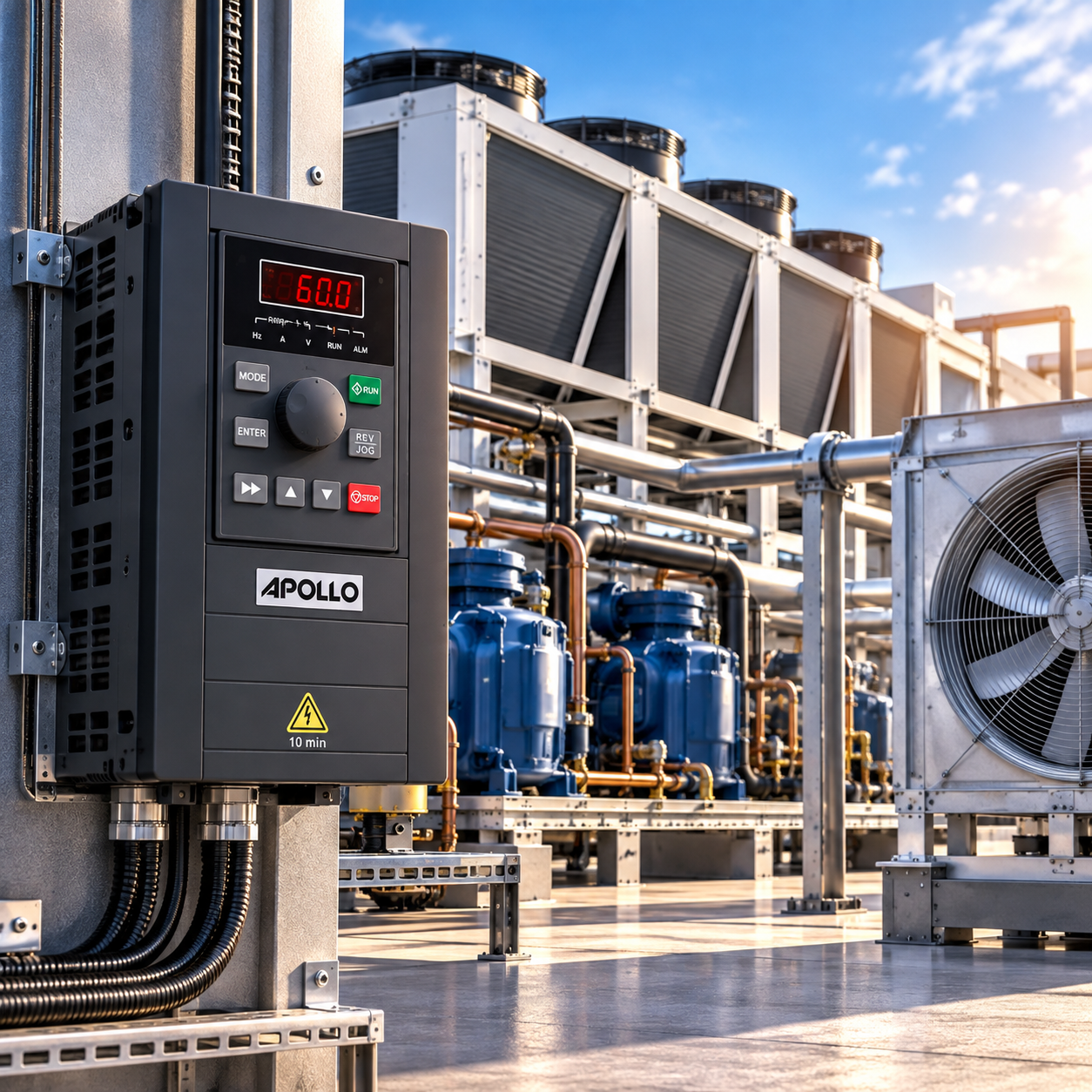 HVAC e Refrigeração Industrial: controle PID de compressores, chillers e ventiladores com Inversor Apollo